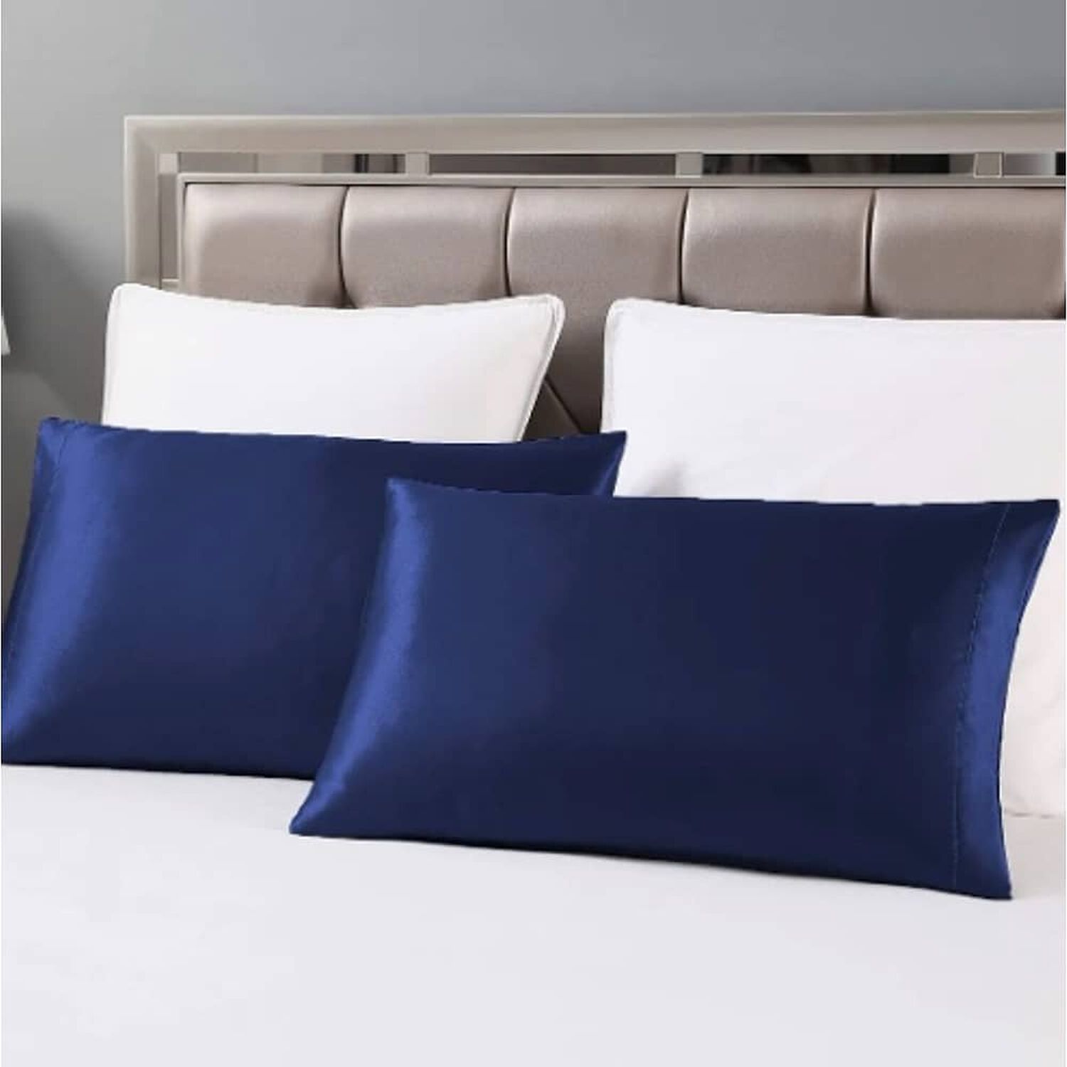 Set 2 Funda Almohada Sat&iacute;n Azul image number 1.0