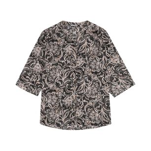 Blusa Full Print Manga 3/4 Roll Up Cuello Mao Mujer Lesage