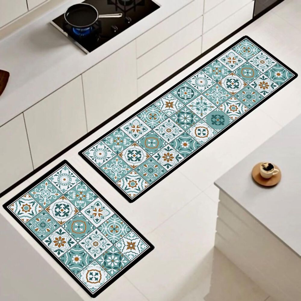 Set De 02 Alfombra De Cocina Impermeable De Cuero Nappa Md02 image number 0.0