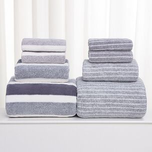 Set De 8 Toallas Rayadas Ultra Absorbentes Estilo Spa Gris