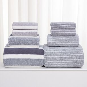Set De 8 Toallas Rayadas Ultra Absorbentes Estilo Spa Gris