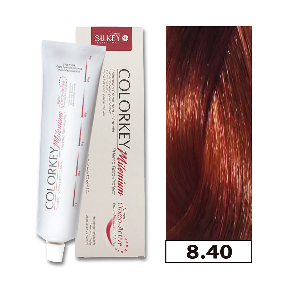 Tinte Permanente Colorkey Millenium Silkey 120gr 8.40 Rubio Claro Cobrizo Intenso + Oxidante image number 0.0