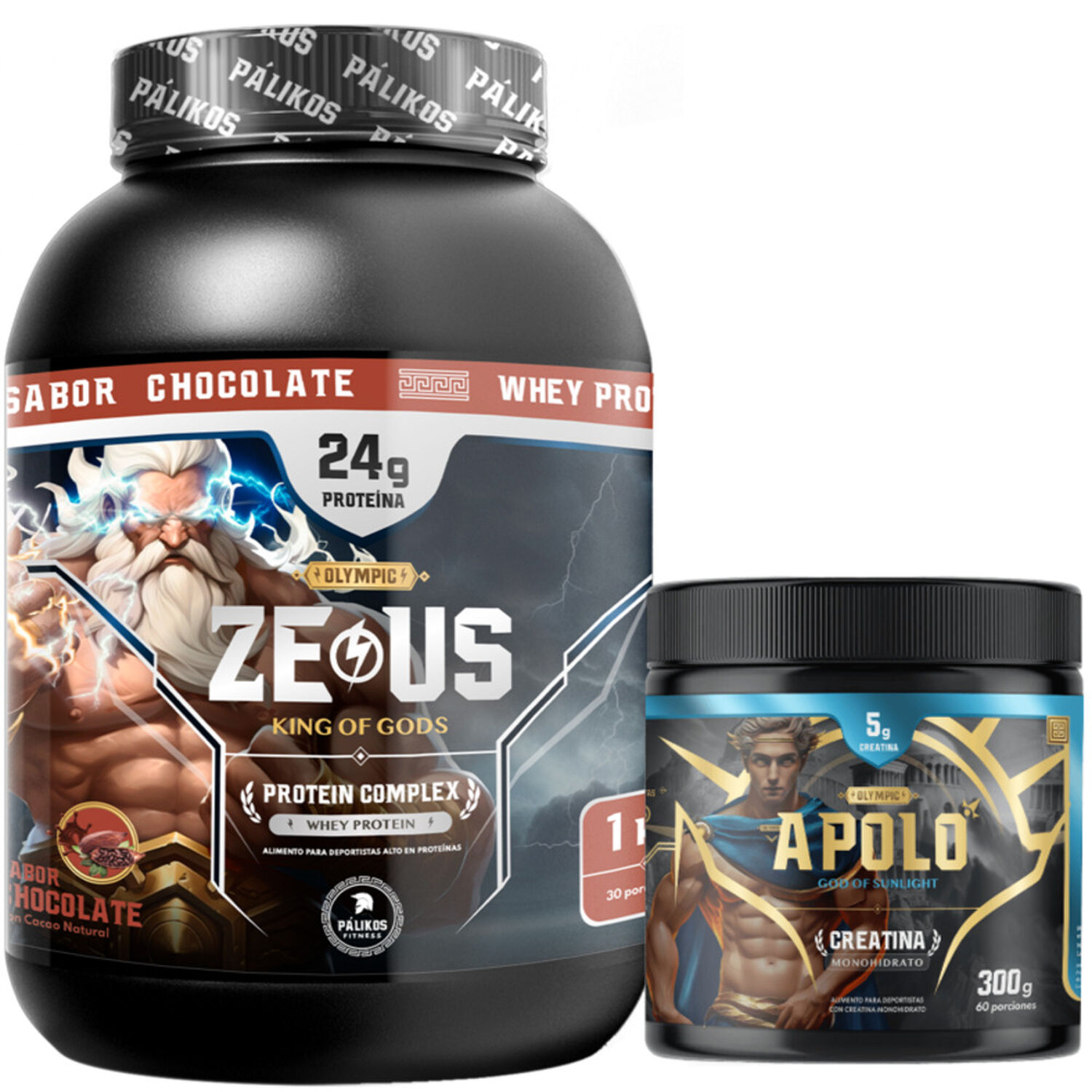 Pack Warrior / Proteina Zeus Complex 1kg Chocolate + Creatina Apolo 300g image number 0.0