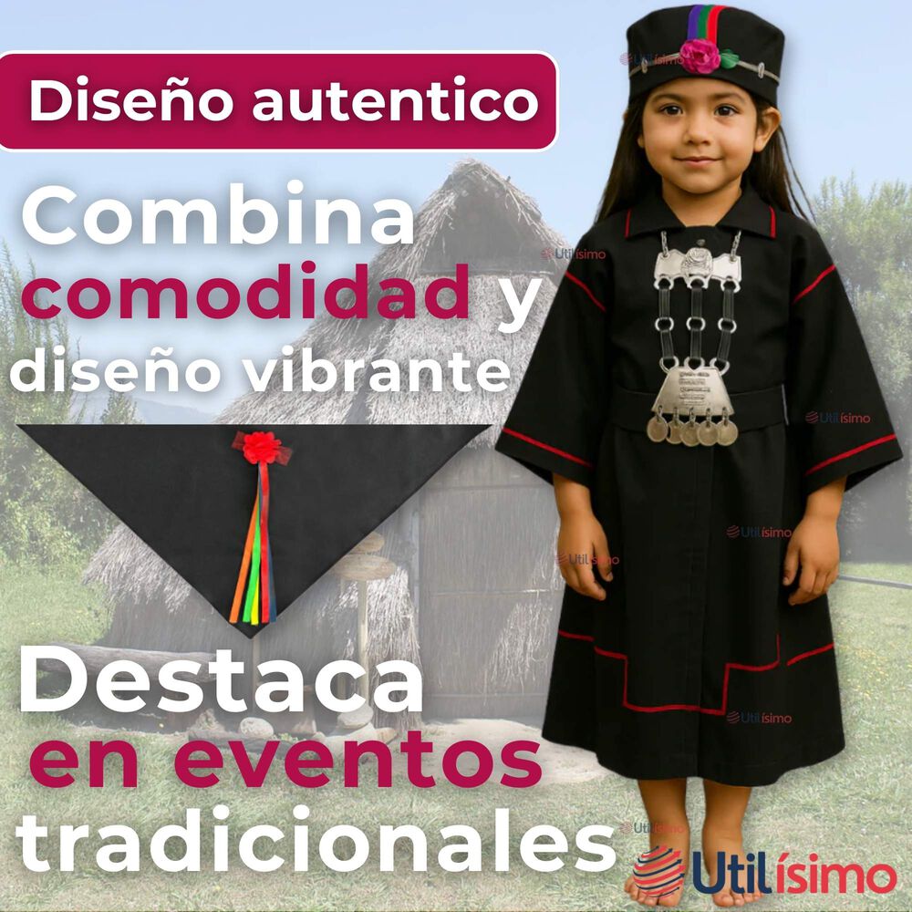 Traje Vestido Mapuche Niña Incluye Trapelacucha 4 Años Hasta Talla S Vestimenta Típica image number 4.0