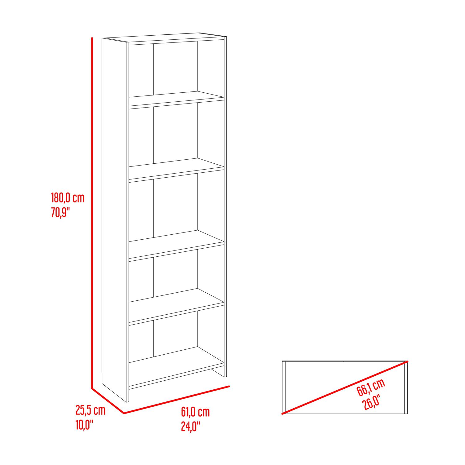 Mueble Biblioteca Con 5 Repisas 180,6x63x26,6 Cm Caf&eacute; Claro Y Negro image number 5.0
