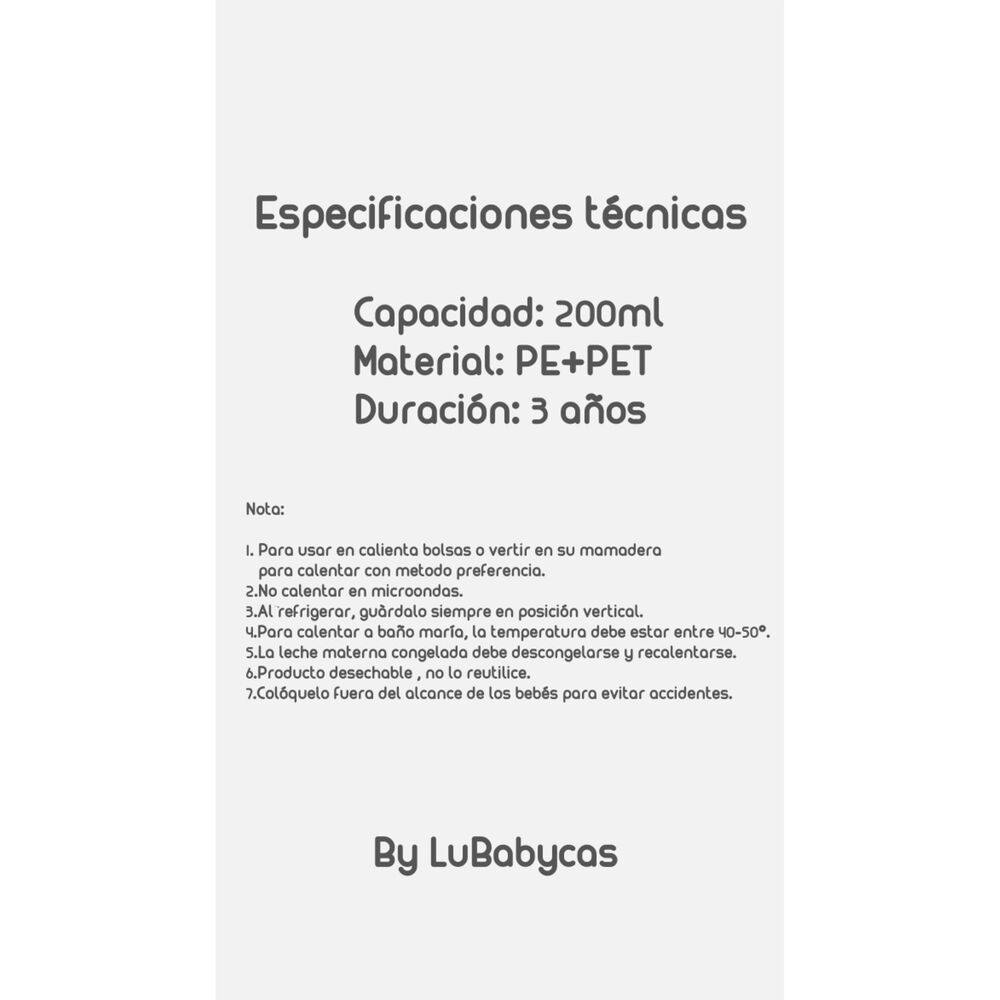 Bolsa Para Leche Maternal 108 Unidades Y 1 Plum&oacute;n Lubabycas image number 2.0