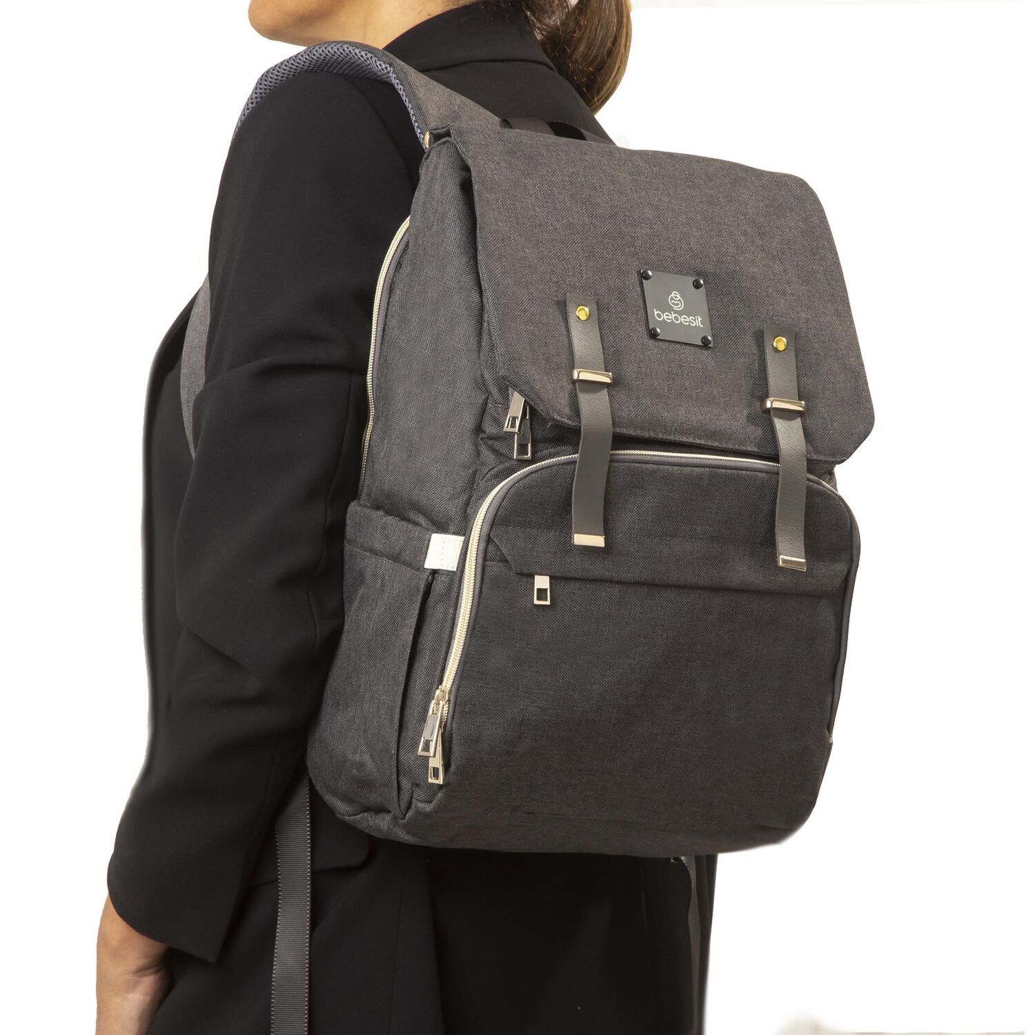 Mochila Maternal Mudador Bebesit Melange - Negro image number 2.0
