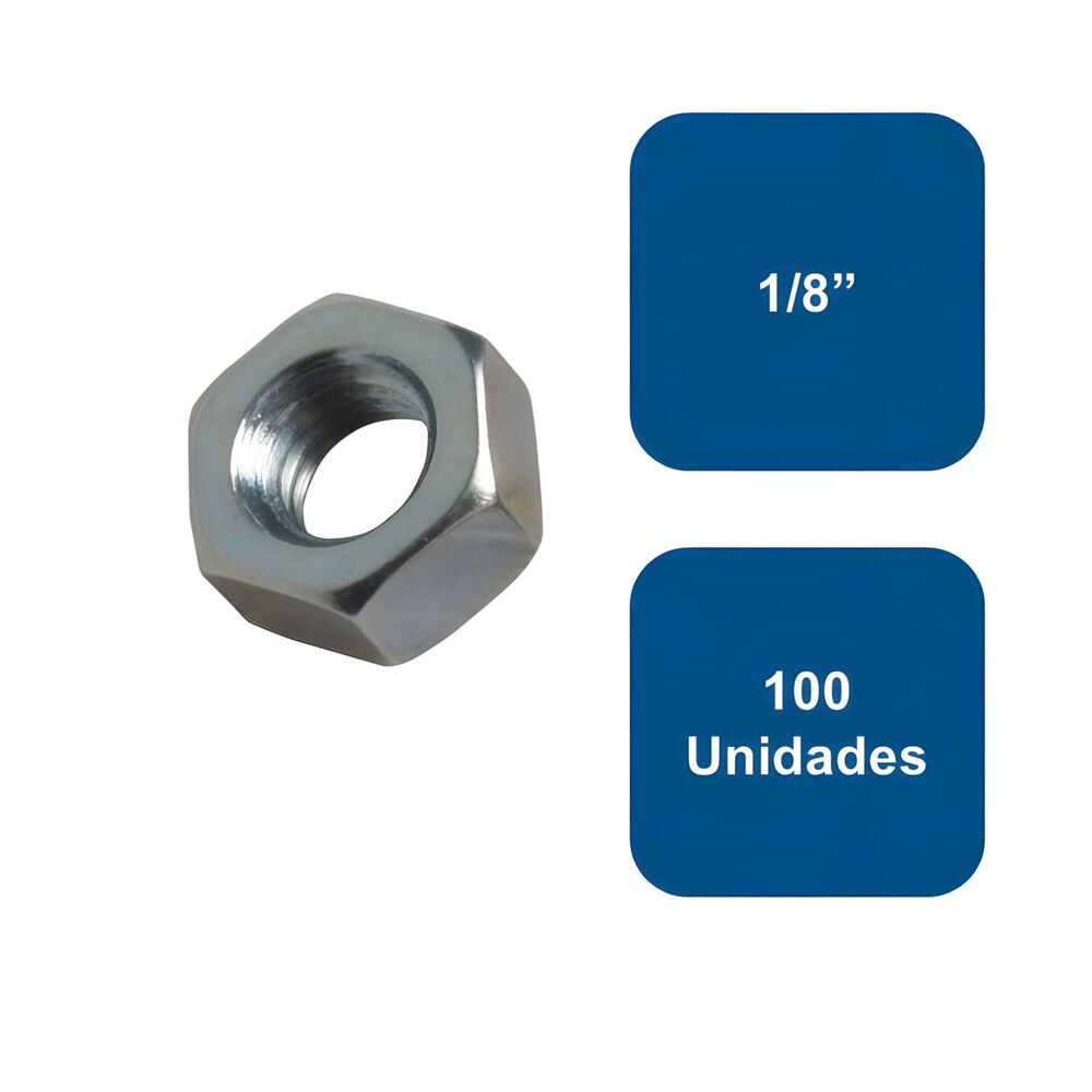 Tuerca Hexagonal Grado 2 Zincada 1/8" 100un. - Anclajes image number 0.0
