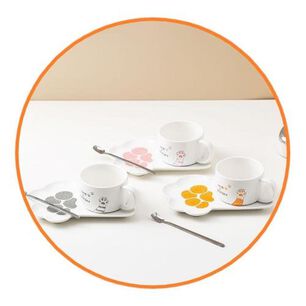 Set Cer&aacute;mica Gatito Plato Con Taza Y Cuchara Garra Patita