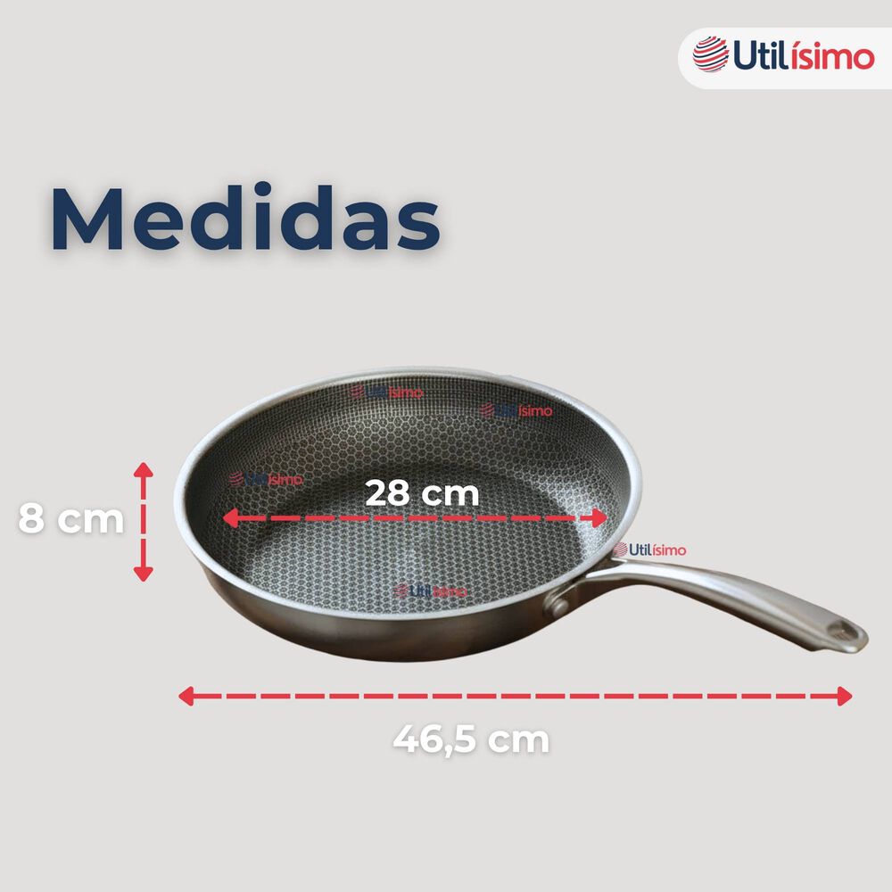 Sartén Acero Inoxidable Antiadherente 28cm Para Cocinar Freír Saltear image number 2.0