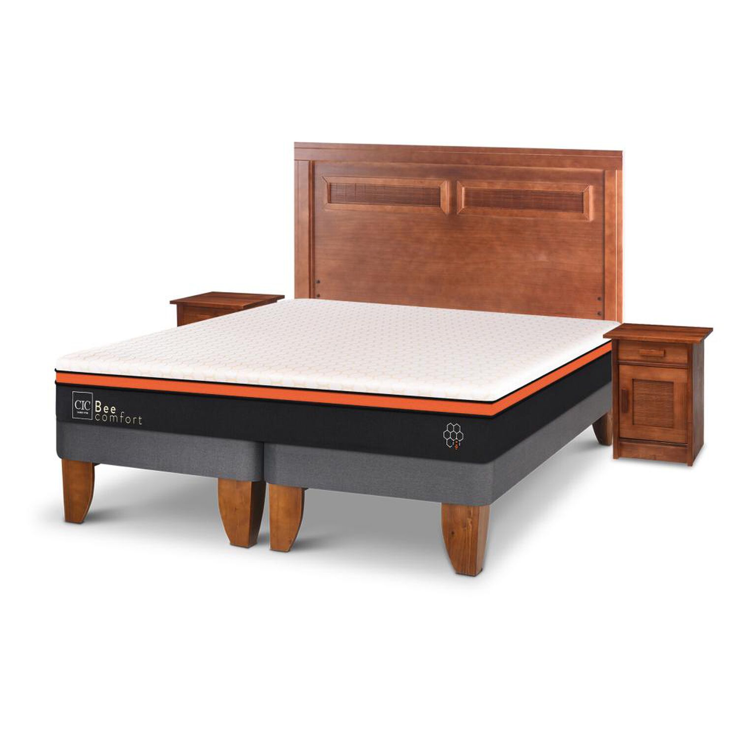 Cama Europea Cic Bee Comfort / 2 Plazas / Base Dividida + Set De Maderas image number 1.0