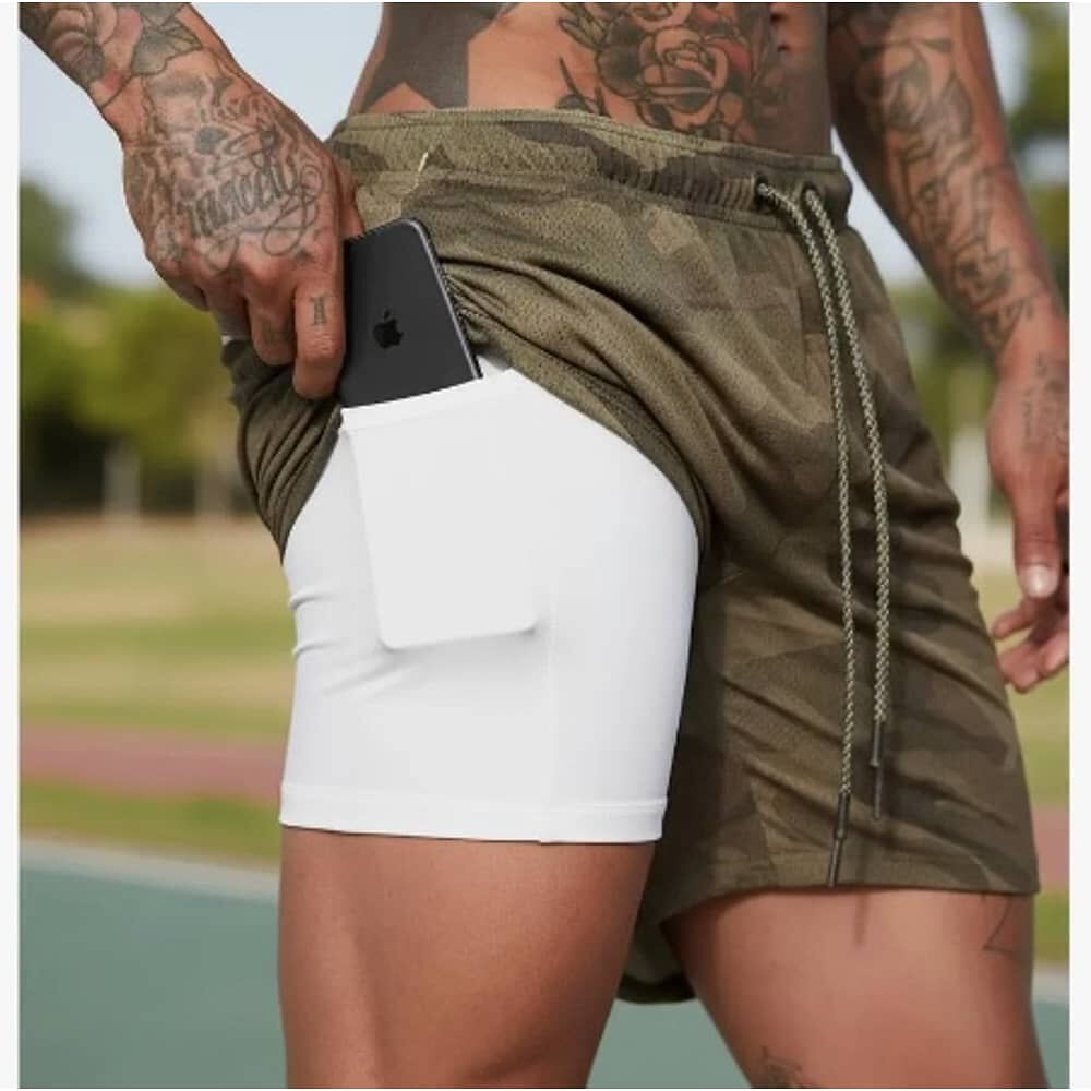 Short Gimnasio Con Licra Deportiva 2 En 1 Hombre Correr Verde Xxl image number 2.0