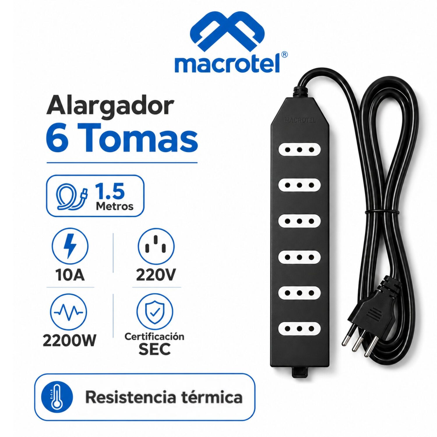 Alargador 1.5m Certificado Con 6 Tomas De Corriente Me-206b1 image number 3.0