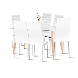 Comedor Mesa De Vidrio Rectangular 120x80 + 6 Sillas Dining Liana - Blancas