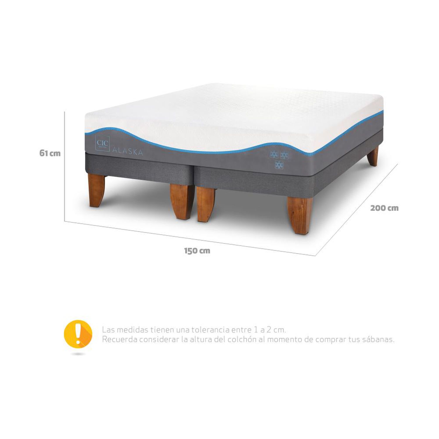 Cama Europea Cic Alaska / 2 Plazas / Base Dividida image number 2.0