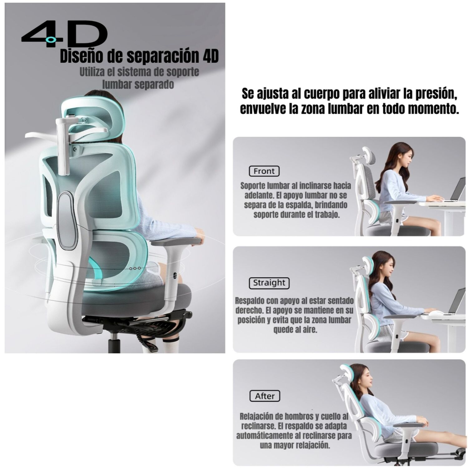 Silla De Escritorio W205 Con Apoya Pies Negra Lubabycas image number 6.0
