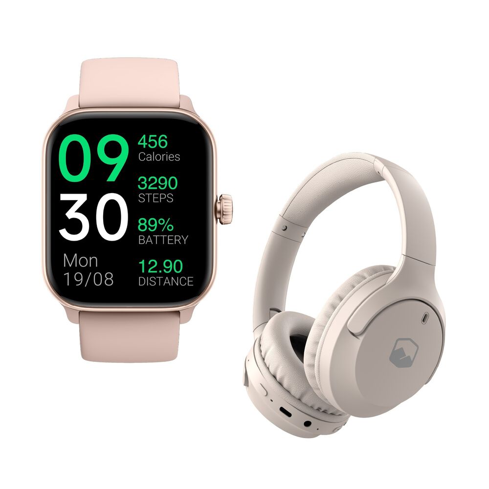 Pack Smartwatch Pink Rhythm + Aud&iacute;fonos Cream Wavepro image number 0.0