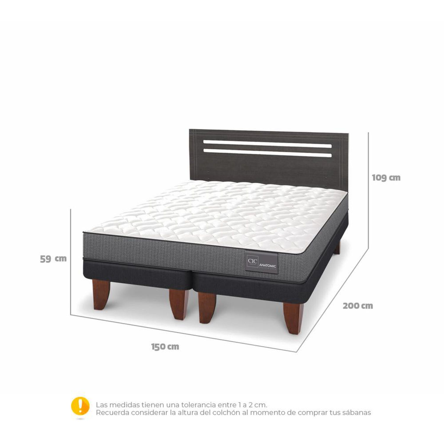 Cama Europea Cic Anatomic / 2 Plazas / Base Dividida + Respaldo image number 3.0