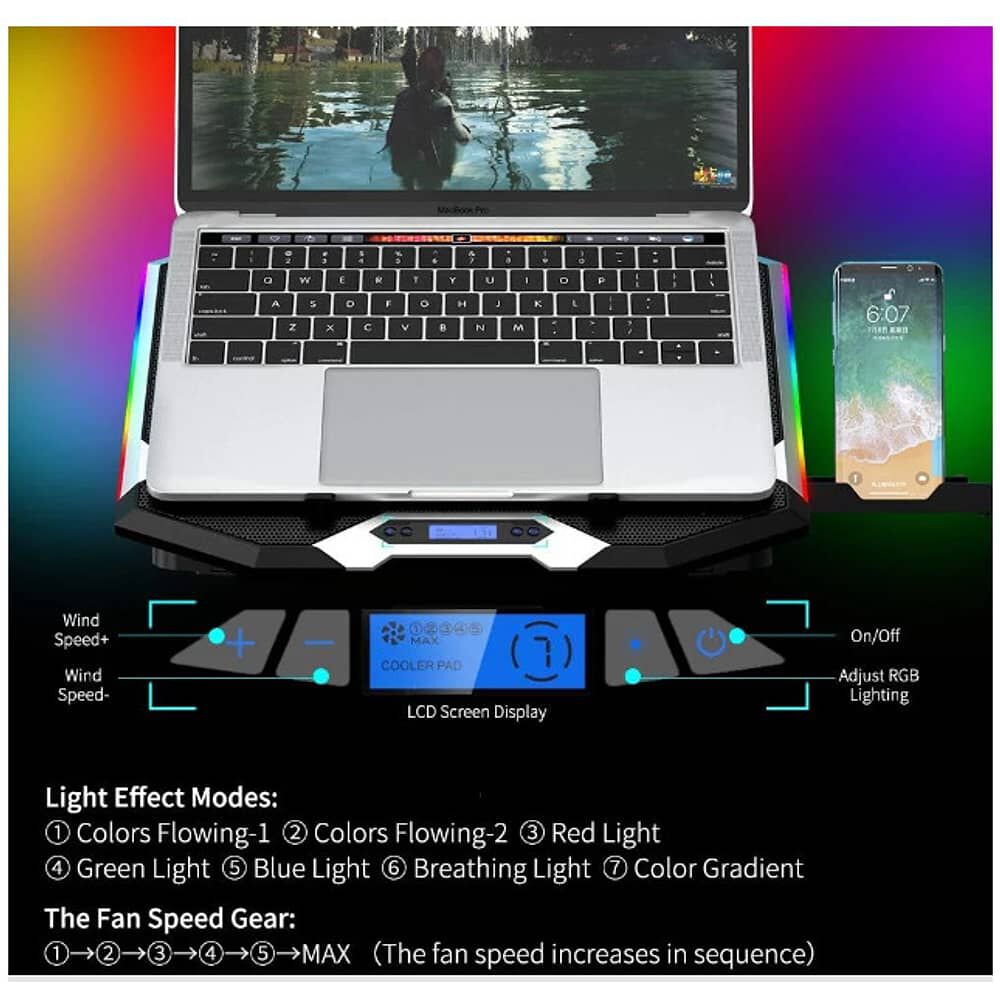 Base Ventilador Notebook Enfriador 6 Vent Rgb 14-17 Pulgadas image number 5.0