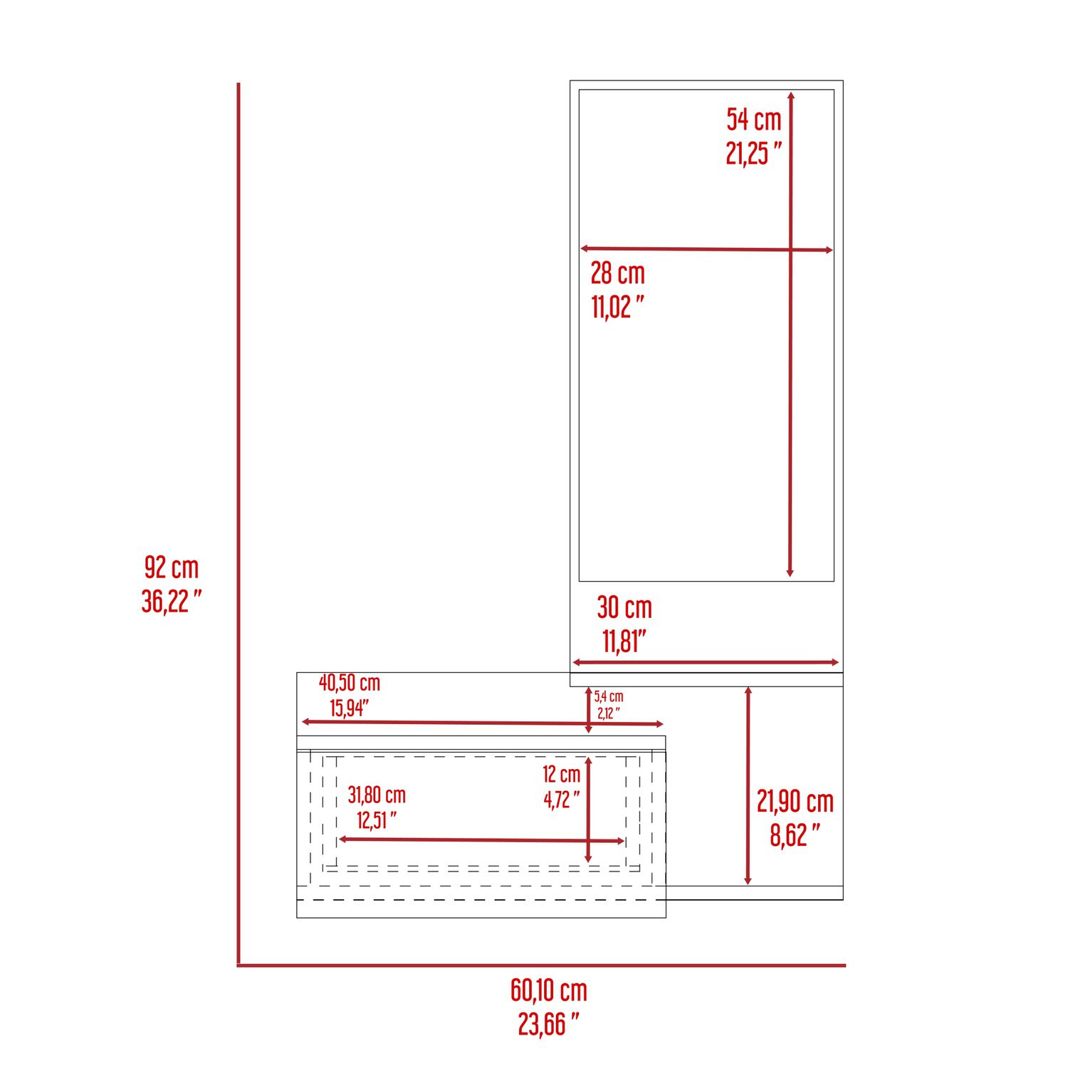 Mueble Recibidor De Pared Living 1 Cajon 90x60x35 Cm Blanco image number 7.0