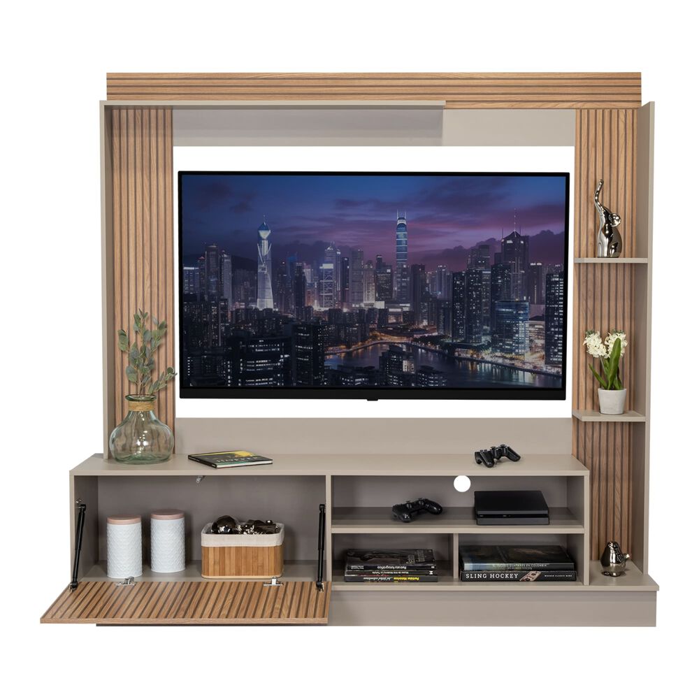 Centro De Entretenimiento Tv 70" 175x180x38,5 Cm Café Claro Y Gris image number 2.0