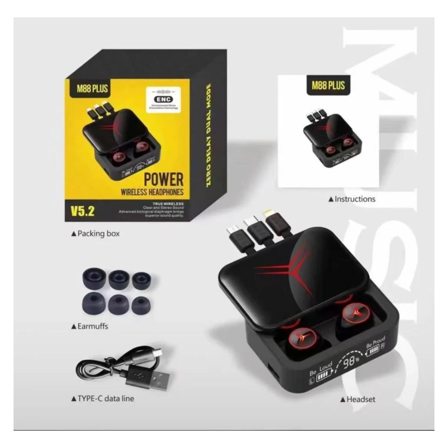 Audifonos Bluetooth Recargables Tws Led In Ear Manos Libres Negro image number 3.0