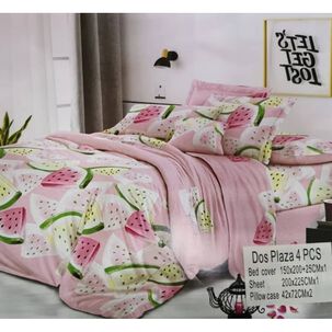 Juego De S&aacute;banas 2 Plazas Rosa 4 Piezas