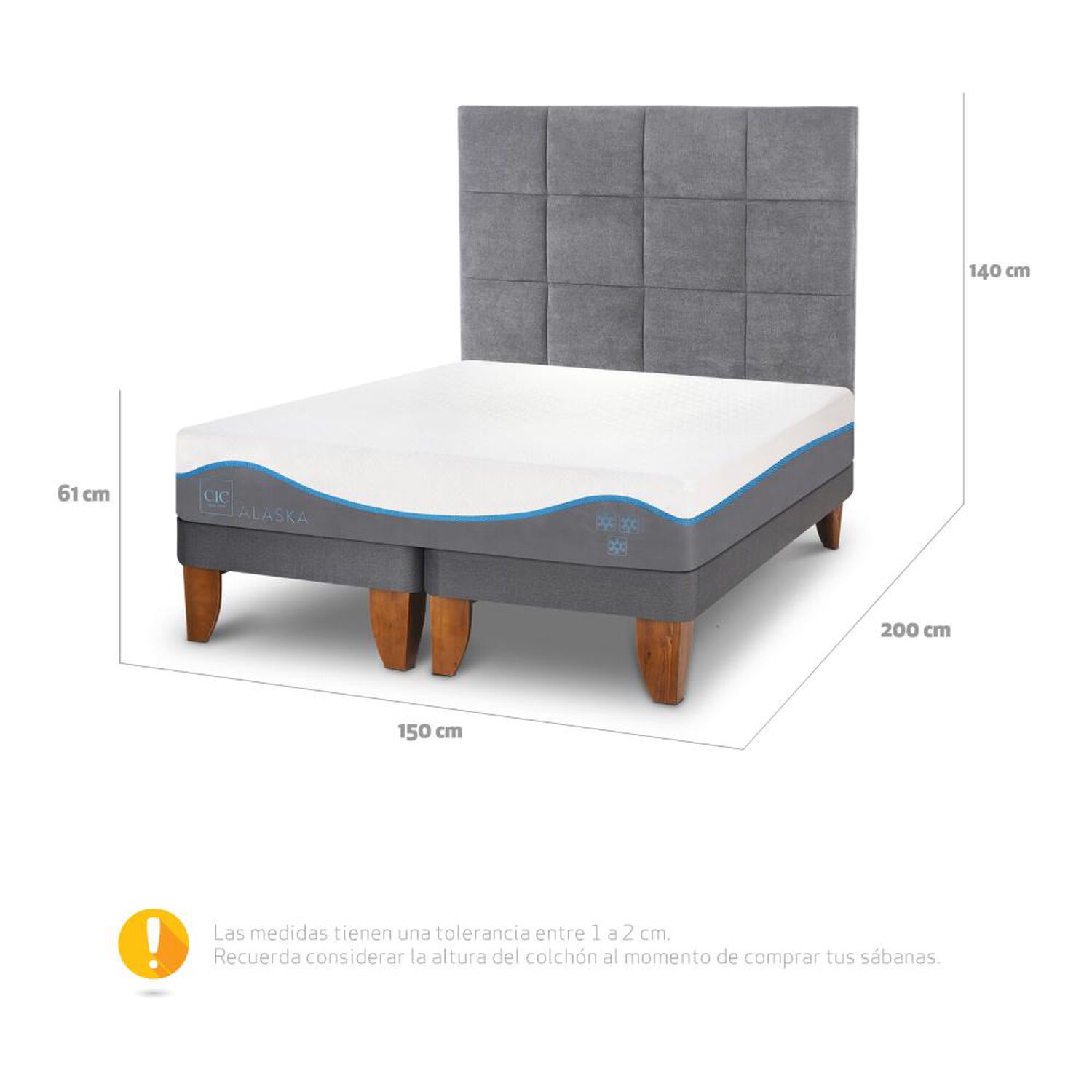 Cama Europea Cic Alaska / 2 Plazas / Base Dividida + Respaldo image number 2.0
