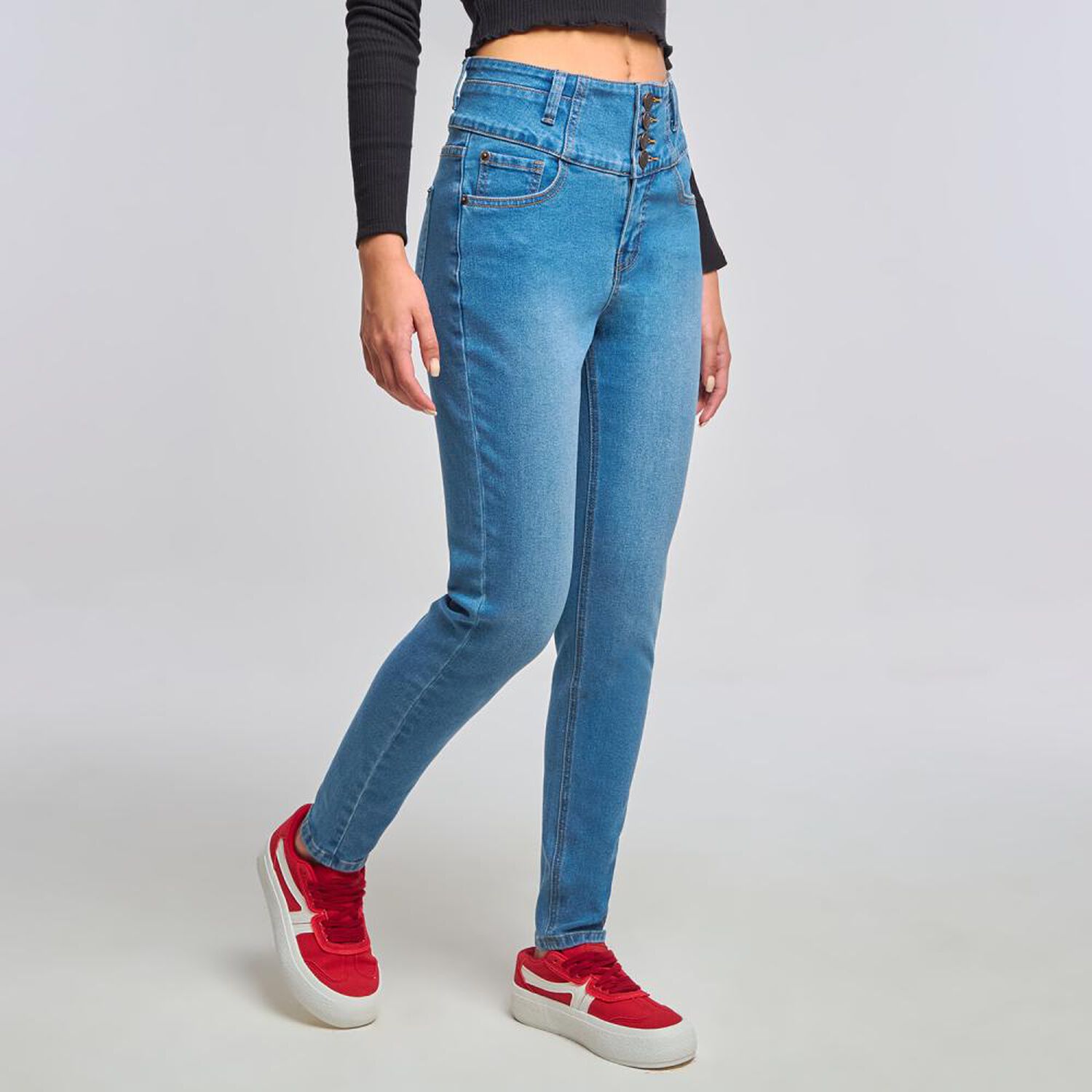 Jeans Pretina Alta Con Botones Skinny Mujer Freedom image number 2.0