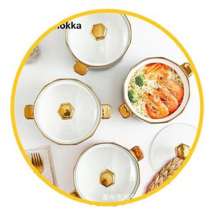 Bowl Tipo Olla Cerámica Nórdico Dorado Ramen
