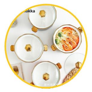 Bowl Tipo Olla Cer&aacute;mica N&oacute;rdico Dorado Ramen