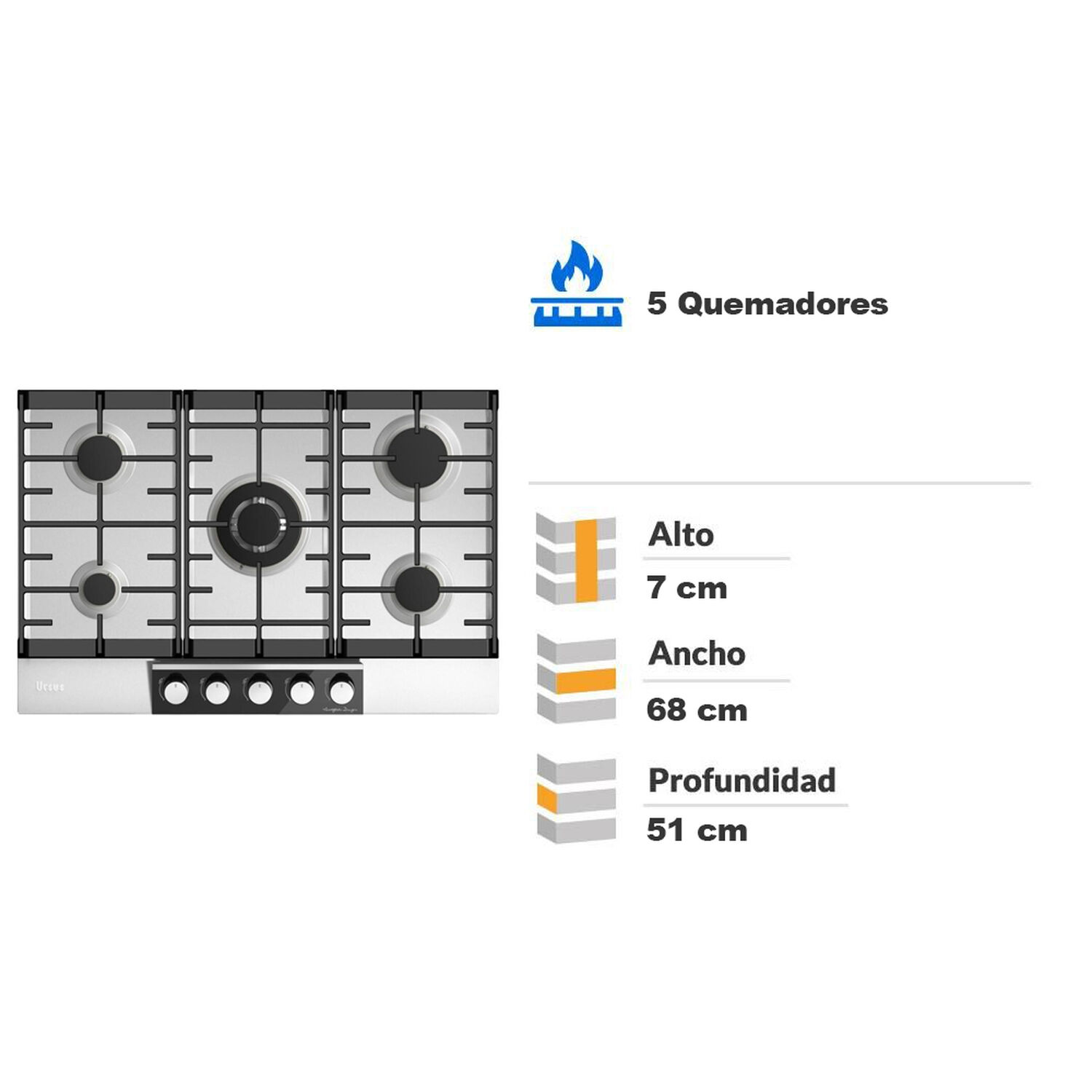 Encimera A Gas Ursus Trotter GS-75T GL / 5 Quemadores image number 1.0