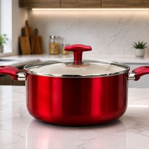 Olla Cacerola Antiadherente De Aluminio 28 Cm 8,6 Lts Con Tapa Modelo Rosso Marca Vitta