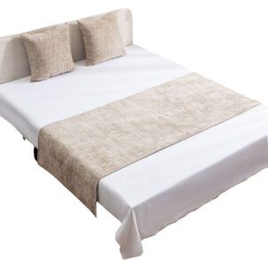 Piecera Para Cama Medida 70x210cm Chenille + 2 Fundas Color Beige
