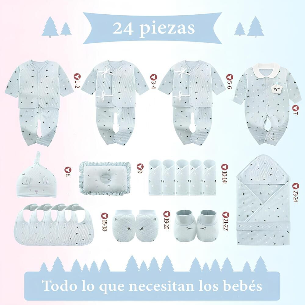 Pack Ajuar Bebé Ropa Algodón 24 Piezas Celeste Lubabycas image number 3.0