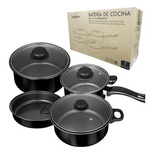 Juego De Ollas Antiadherente 7 Piezas Elegante Negro
