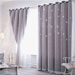 Cortinas Tela+visillo Estrella Hueca 150cm X 240cm (2 Pa&ntilde;os) Gris