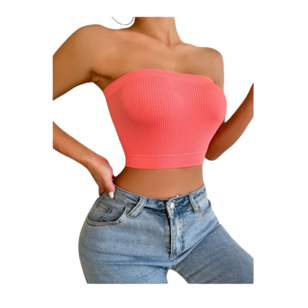 Crop Top Sujetador Unicolor Tejido Rosado Sandia image number 0.0