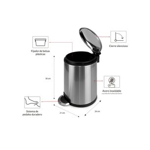 Basurero Acero Inoxidable Con Pedal 5 Litros Cierre Suave Nautica