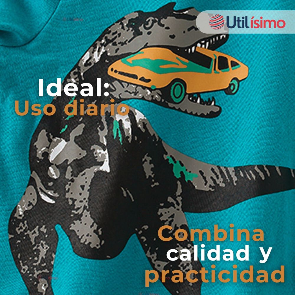 Polera Manga Larga Niño 100% Algodón Dinosaurio Verde Camiseta image number 3.0