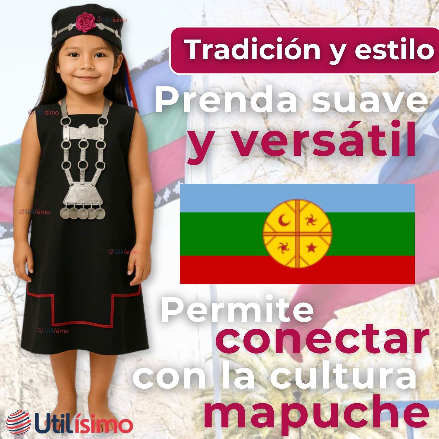 Traje Vestido Mapuche Ni&ntilde;a Incluye Trapelacucha 4 A&ntilde;os Hasta Talla S Vestimenta T&iacute;pica image number 6.0