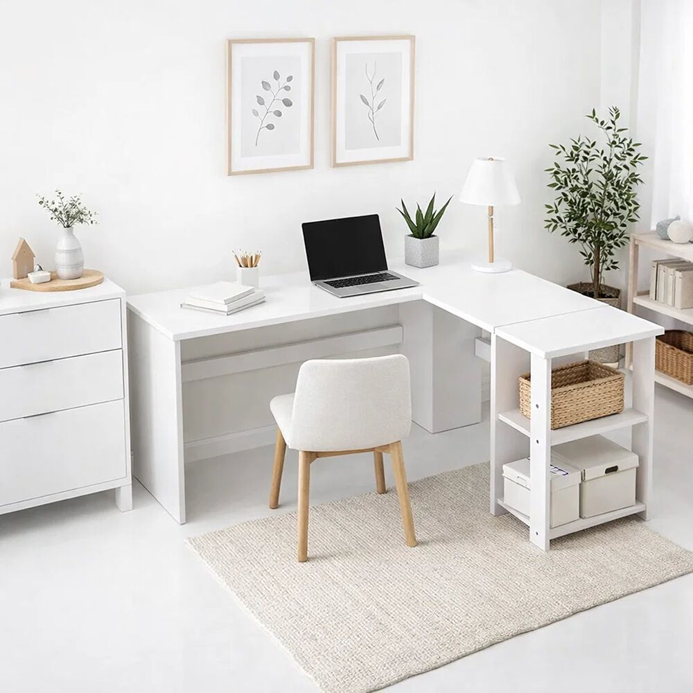 Escritorio Luma Corner En L Blanca Con Repisas image number 2.0