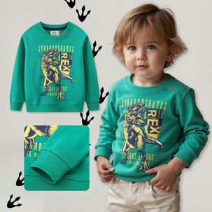 Poler&oacute;n Ni&ntilde;o Manga Larga 100% Algod&oacute;n Verde Dinosaurio
