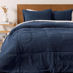 Plumon Corduroy Coral Sherpa 2 Plazas Azul