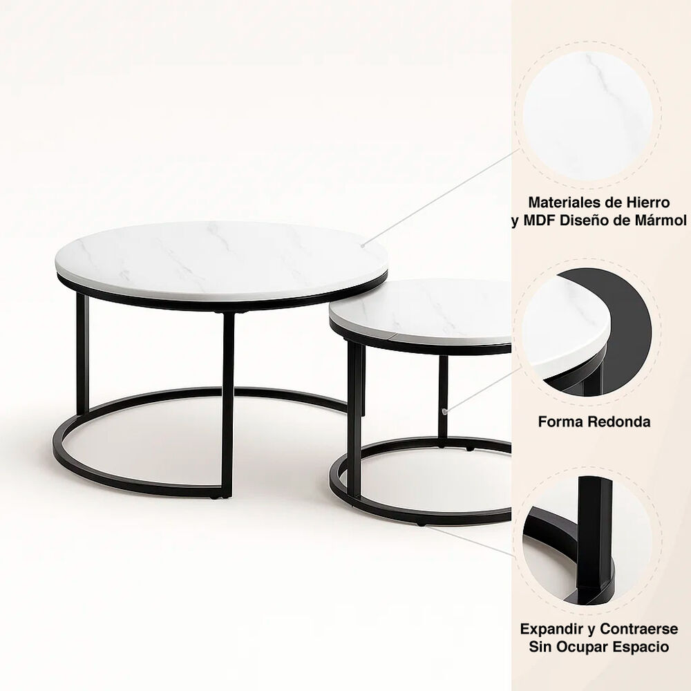 Juego De Mesas De Centro Anidadas - Diseño De Marmol Con Base Negra image number 4.0