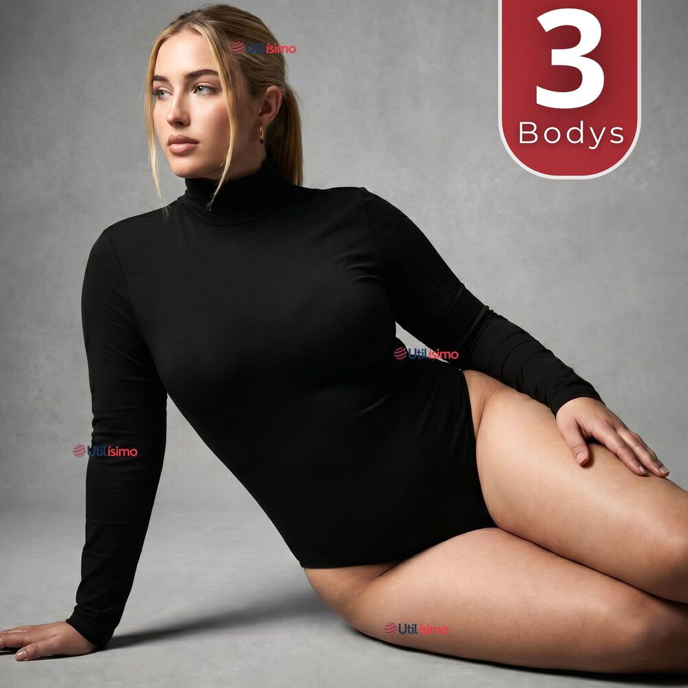Pack 3 Bodys Manga Larga Bamb&uacute; Cuello Alto Beatle Mujer Negro image number 0.0