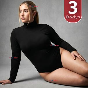 Pack 3 Bodys Manga Larga Bamb&uacute; Cuello Alto Beatle Mujer Negro