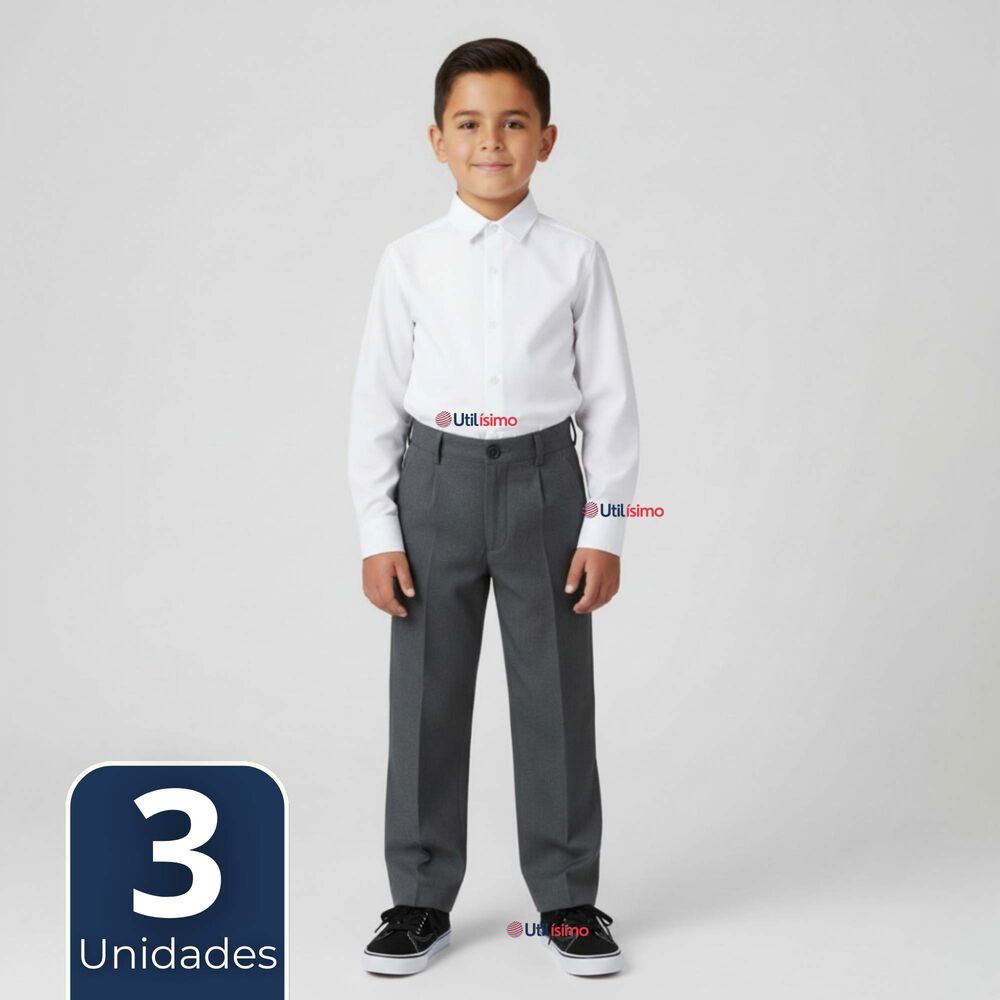 Pak 3 Pantal&oacute;n Escolar Colegio Cl&aacute;sico Gris Ni&ntilde;o Juvenil image number 0.0