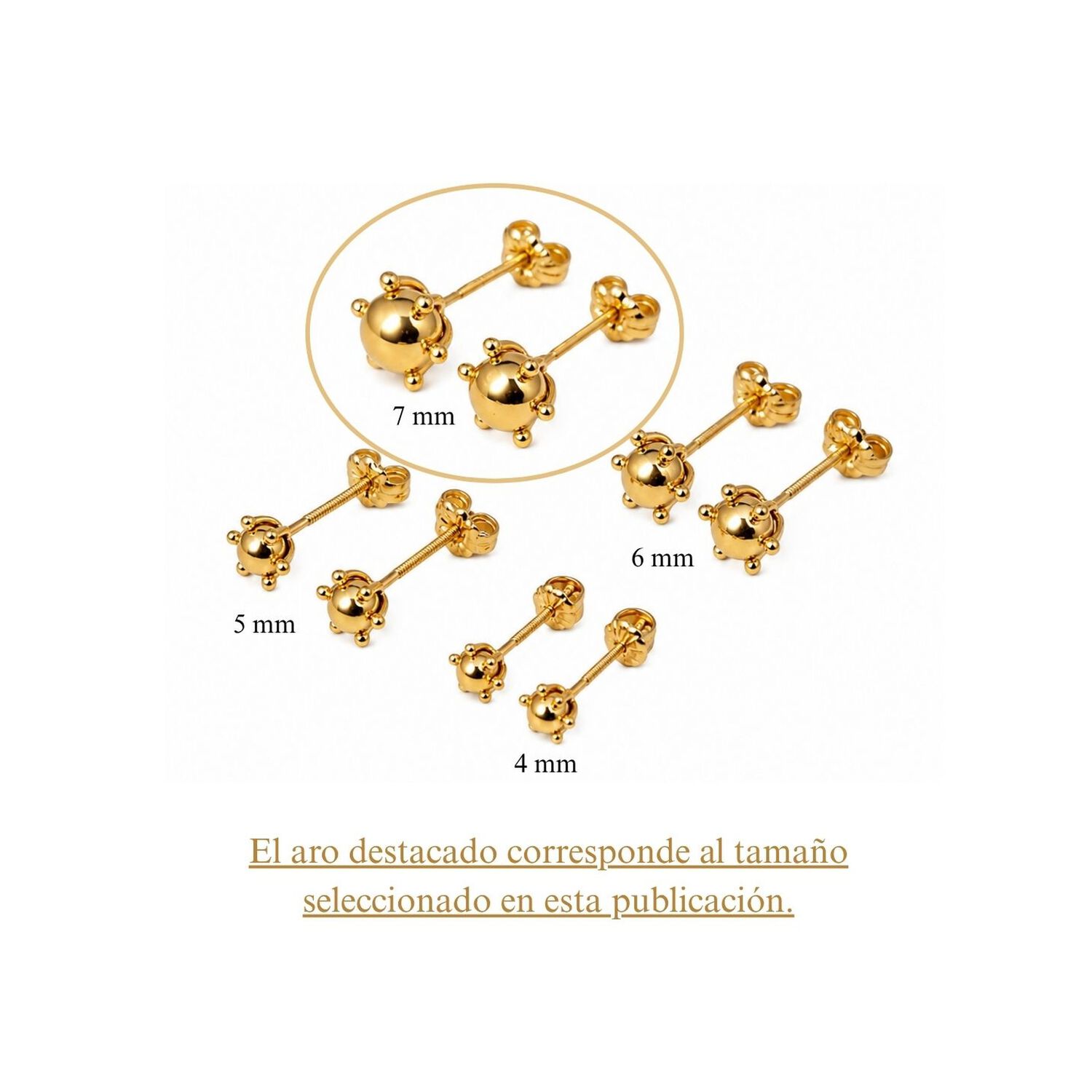 Aros Bolita Pistilo 7mm No4 Oro 18k 2gr Regalo Mujer Dorado image number 3.0