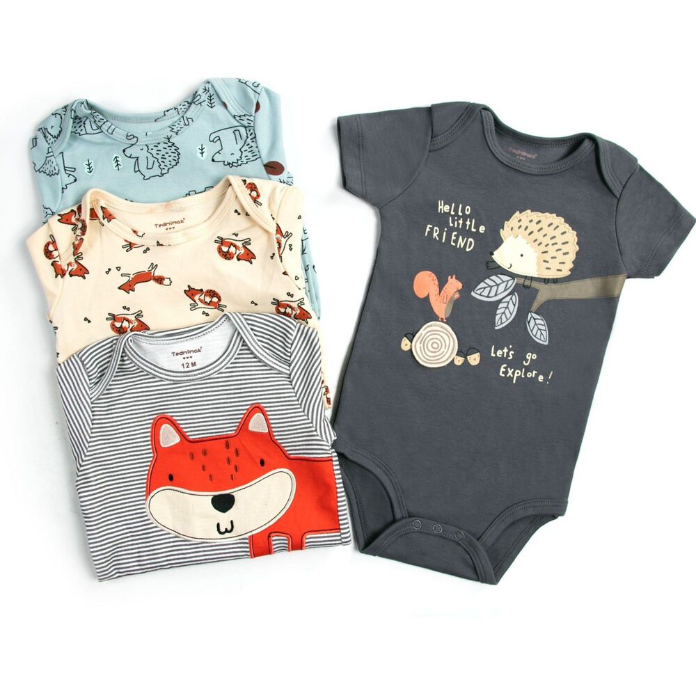 Pack 4 Bodys Niño Manga Corta Tedmimak 100% Algodón Animales Infantiles image number 1.0